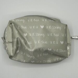 Jewell By Thirty One‎ Gray Silver Cosmetic Bag Makeup Pouch U R Strong Bold True